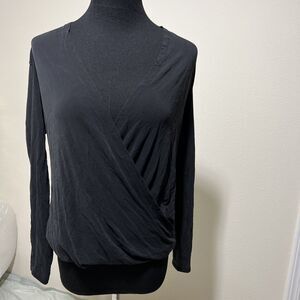 Eileen Fisher 100% Silk Surplice Top Black Stretch Blouse Tunic S/P VTG